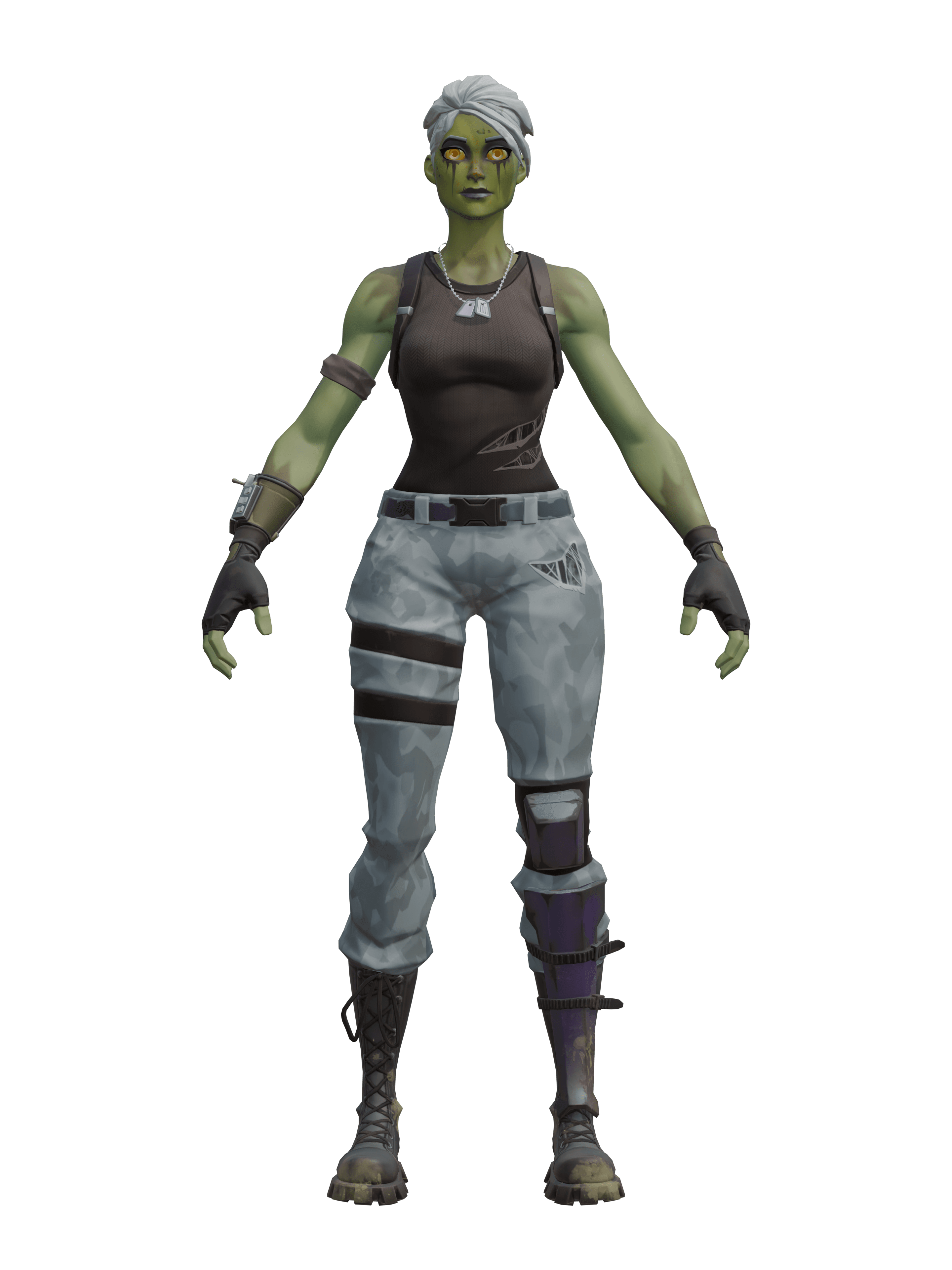 Ghoul Trooper in her Zombie style, a Fortnite outfit