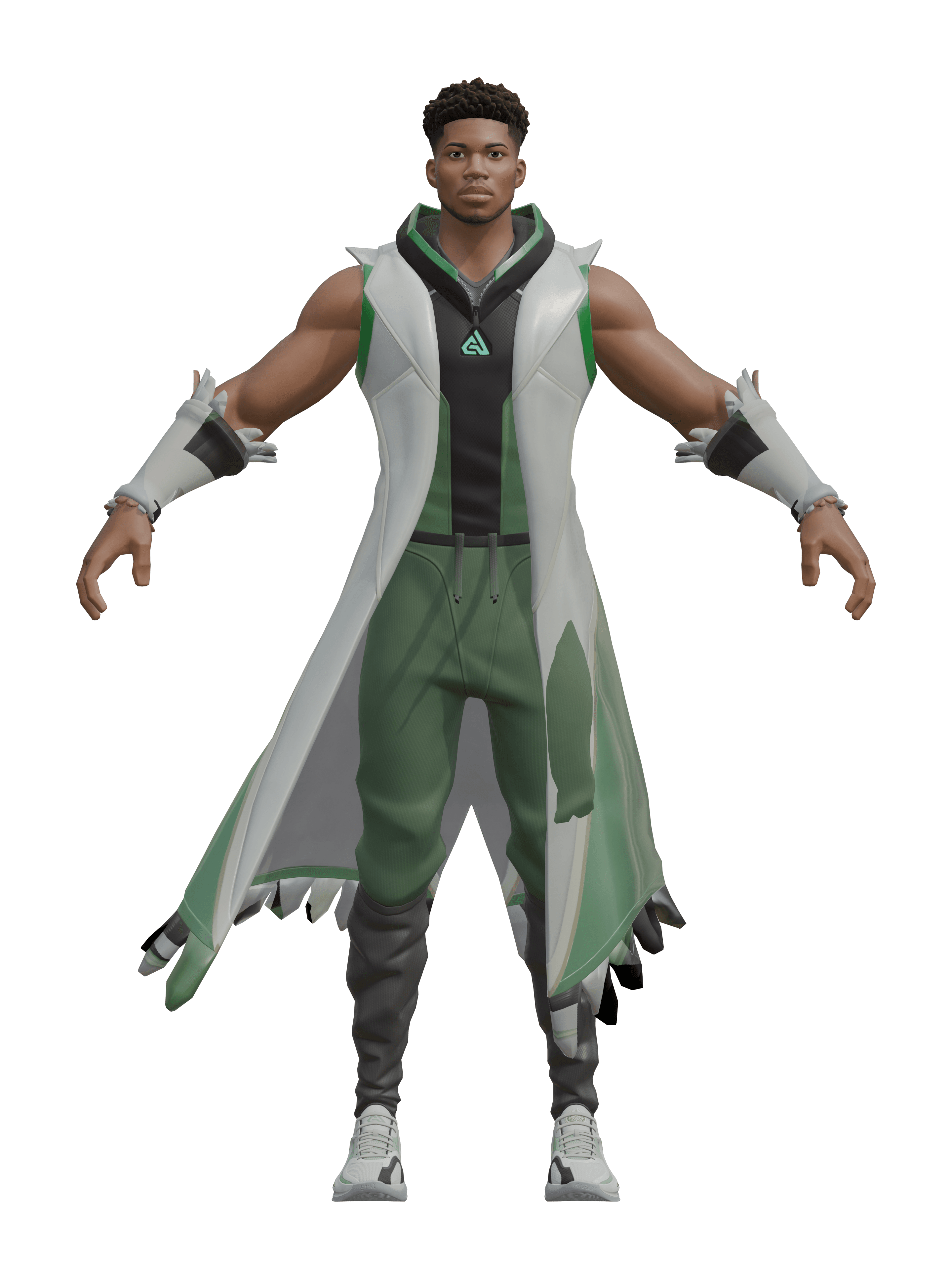 Giannis Antetokounmpo, a Fortnite outfit, rendered in Blender